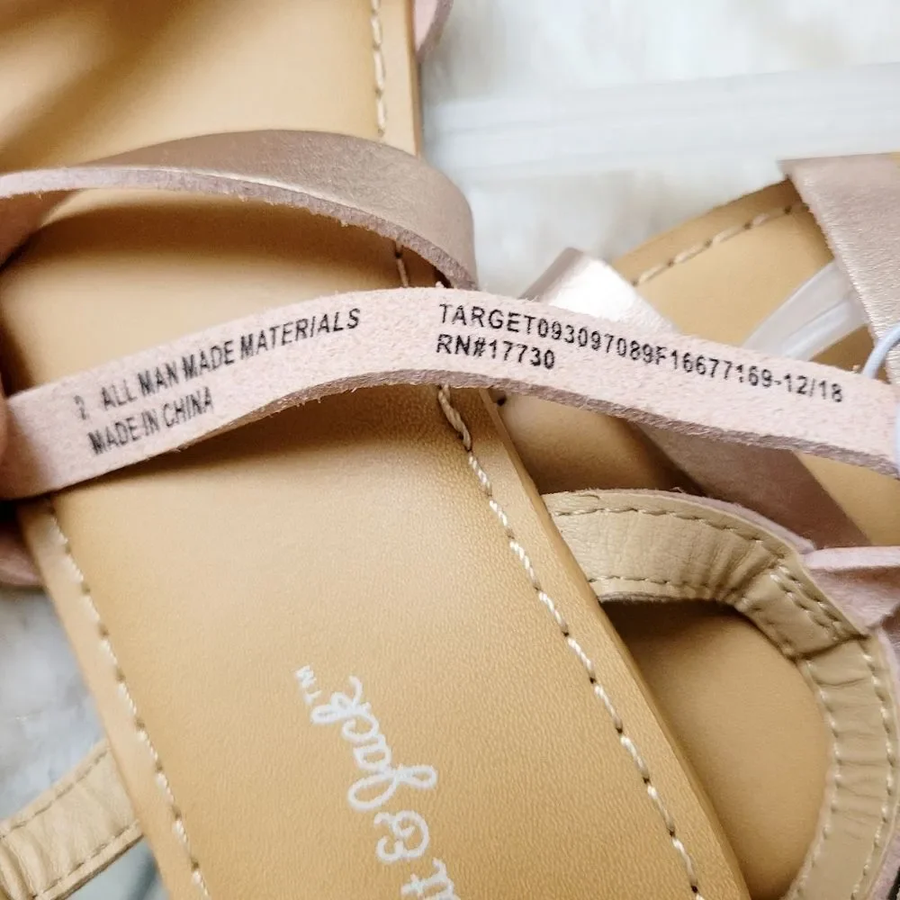Cat & Jack Strappy Sandals Rose Gold Little Girls Size 2 New